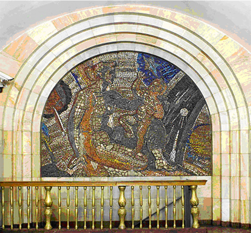 Мозаика станции метро Добрынинская. Утро космической эры
