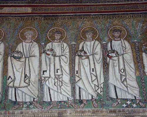 Мученики. Мозаика базилики Сант-Аполлинаре Нуово в Равенне